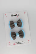 School Bows Blue Topaz and Metal Grey - Double Bow Set - Clip