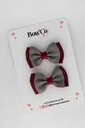 School Bows Burgundy and Metal Grey - Double Bow Set - Clip