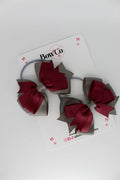 School Bows Burgundy and Metal Grey - Double Tail Bow Set - Elastic