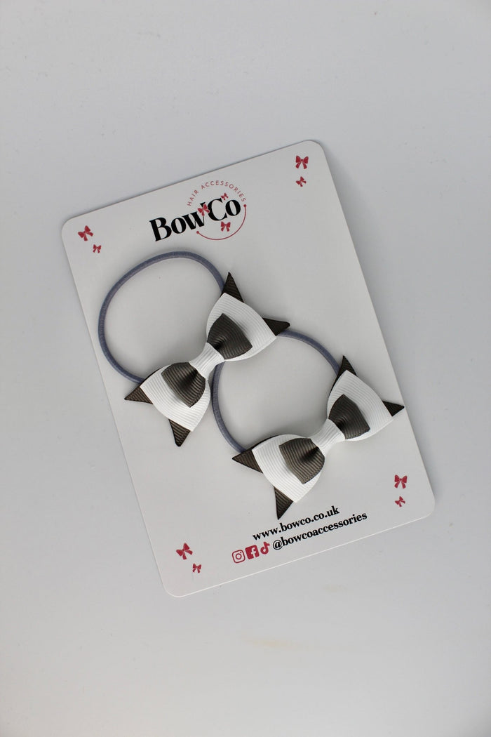 School Bows Metal Grey and White - Butterfly Bow Set - Elastic