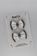 School Bows Metal Grey and White - Double Bow Set - Clip