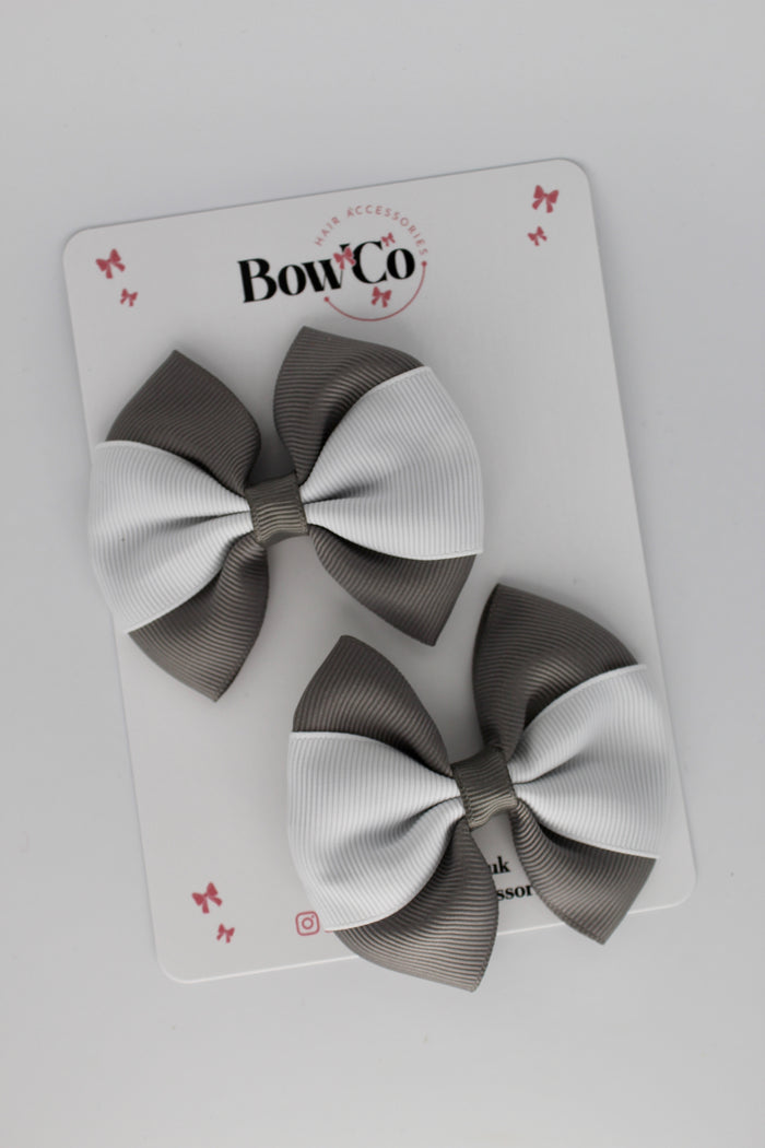 School Bows Metal Grey and White - Round Tuxedo Bow Set - Clip