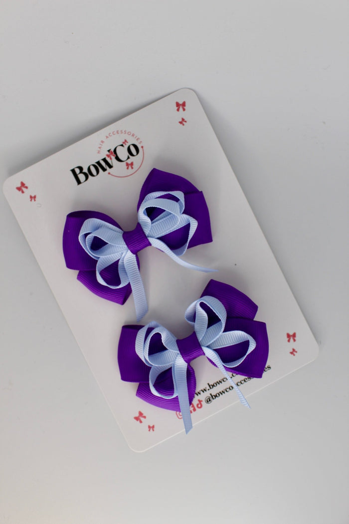 School Bows Purple and Bluebell - Double Bow Set - Clip