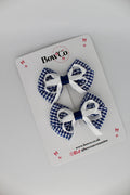 School Navy Blue Gingham Double Bow Set - Clip