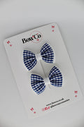 School Navy Blue Gingham Double Lapel Bow Set - Clip