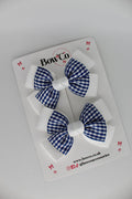 School Navy Blue Gingham Layer Bow Set - Clip