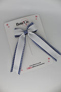 School Navy Blue Gingham Tuxedo Tail Bow - Clip