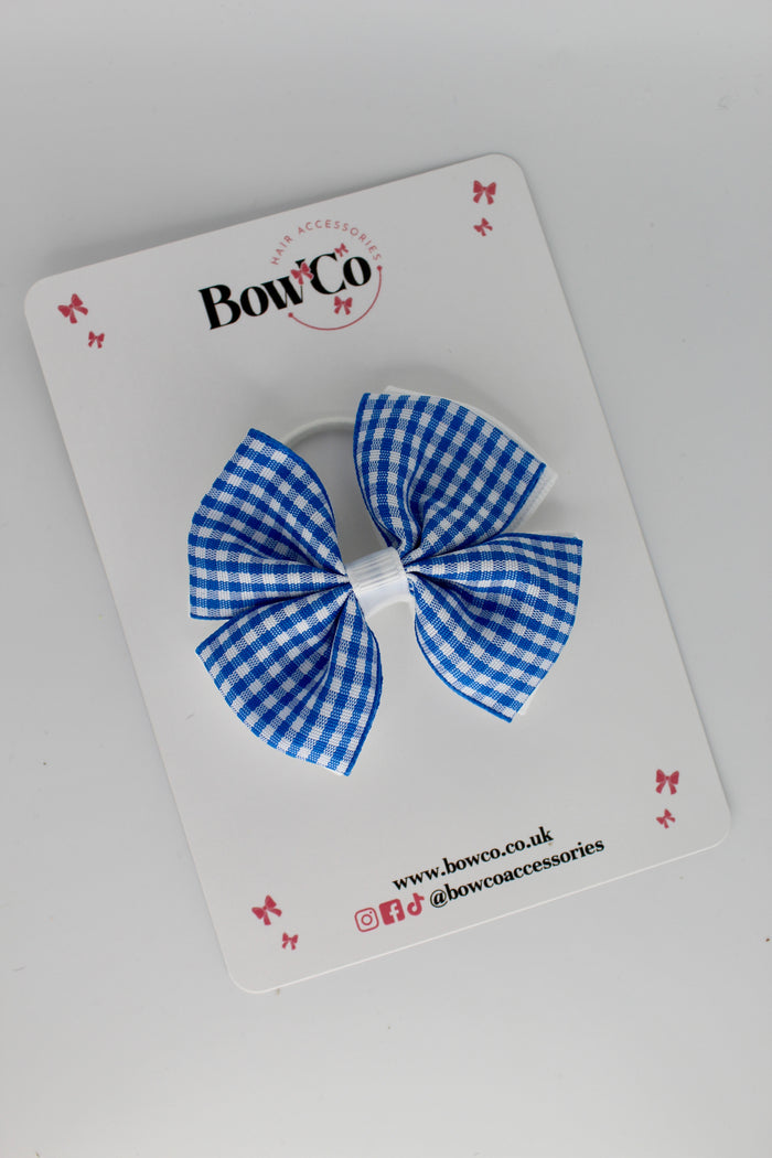 School Royal Blue Bow Gingham - Double Layer Bow - Elastic