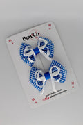 School Royal Blue Gingham Double Bow Set - Clip