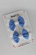School Royal Blue Gingham Layer Bow Set - Clip