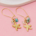 Sea Life Starfish Stone Drop Hoop Earrings