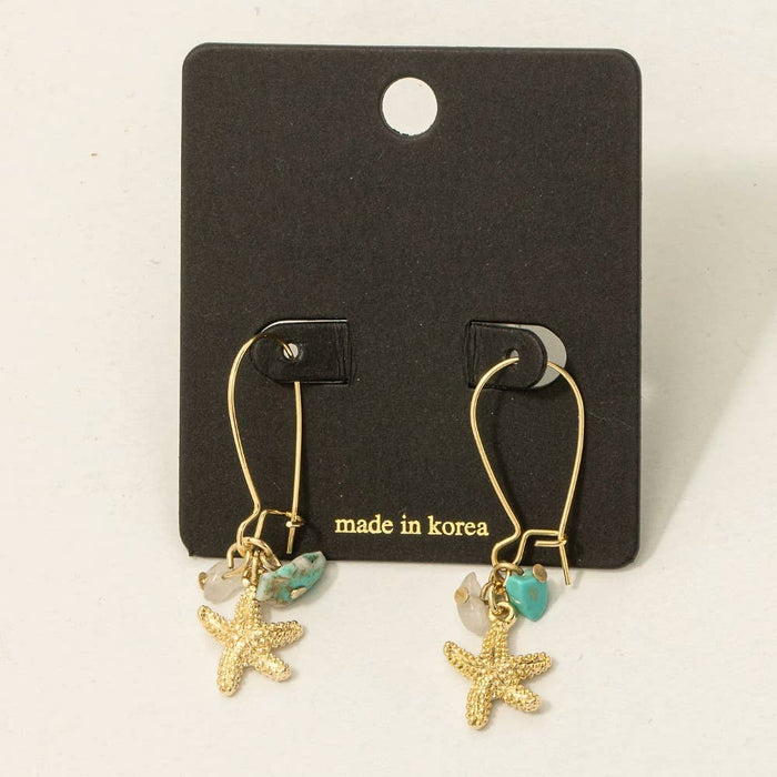 Sea Life Starfish Stone Drop Hoop Earrings