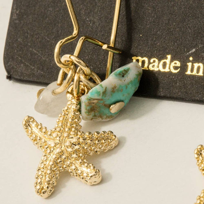 Sea Life Starfish Stone Drop Hoop Earrings