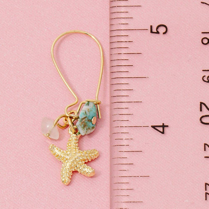 Sea Life Starfish Stone Drop Hoop Earrings