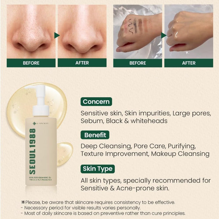 SEOUL 1988 Cleansing Oil - Pine Cica 1% + Probiotics 200ml - Beauty Tribe