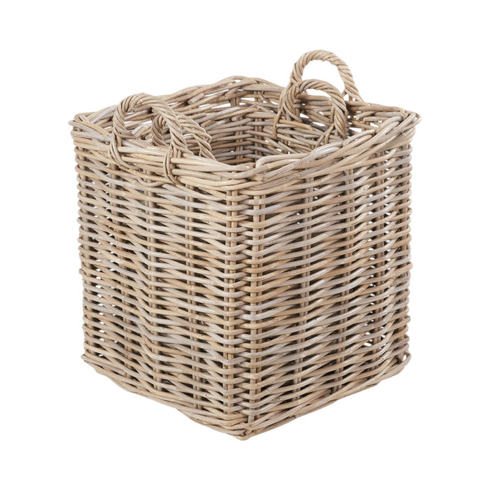 Set of 2 Grey Rattan Square Log Baskets