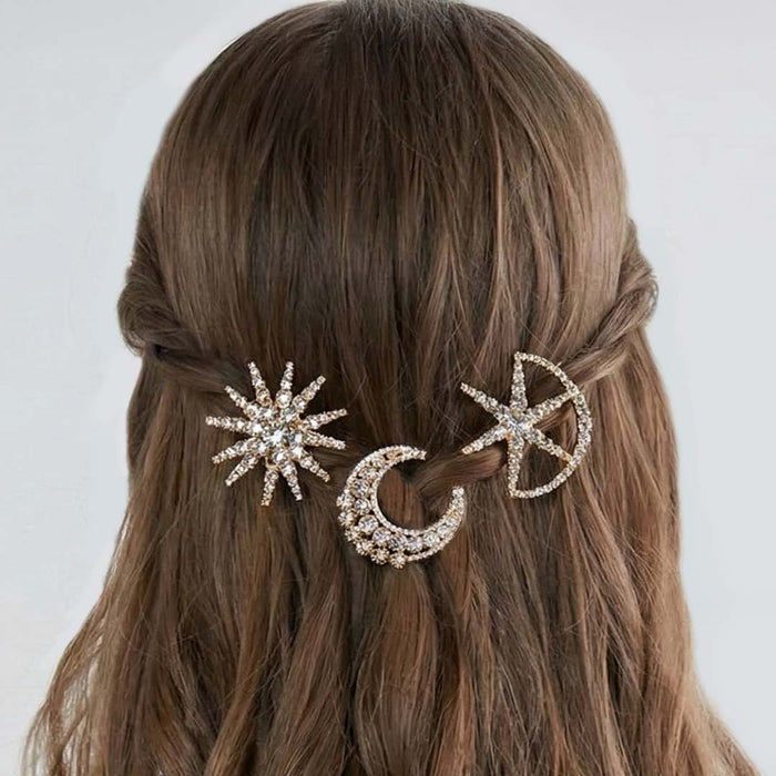 Set of 3 Celestia Crystal Hair Pins -  Gold