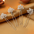 Set of 4 Crystal Pearl U Pins - Silver