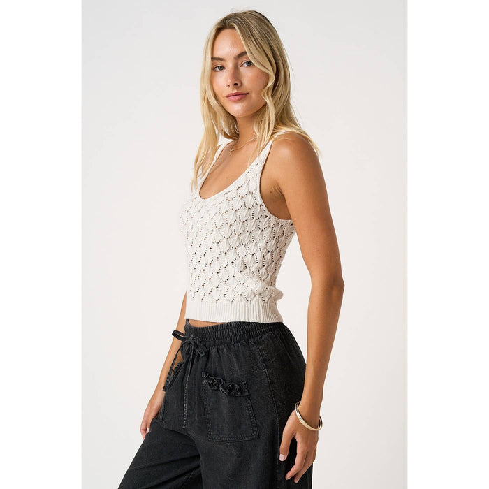 SHELL SWEATER KNIT CROPPED TANK TOP: WHITE / S-M-L(2-2-2)