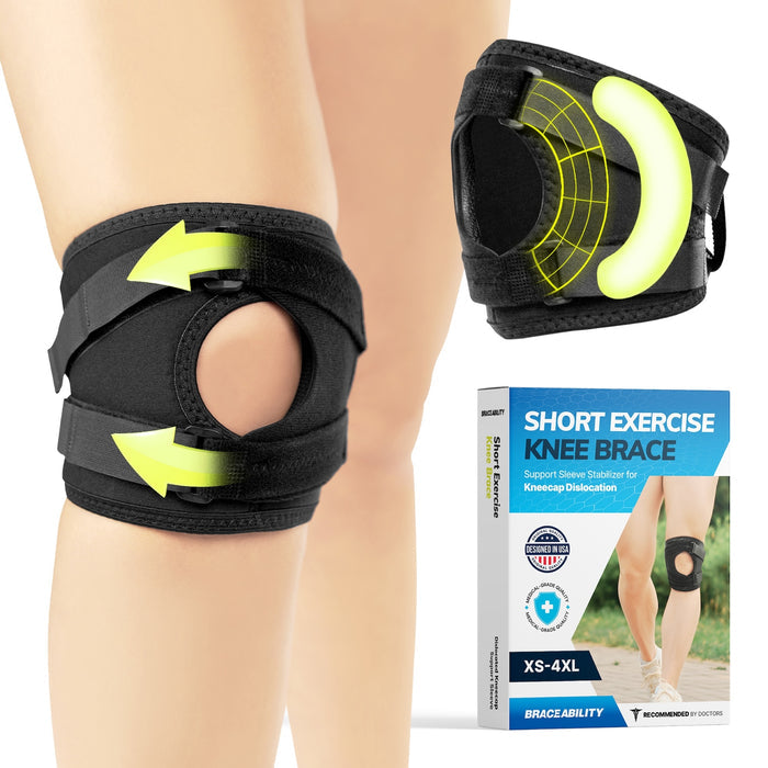 Short and lightweight patella tracking brace for runner's kneecap pain, dislocation, and subluxation