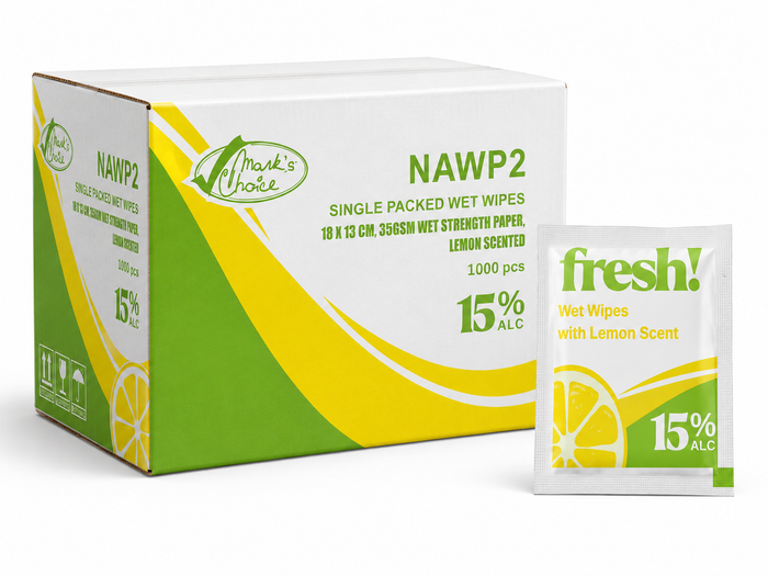 Single Packed Lemon Scented 15% Alcohol Wet Wipes