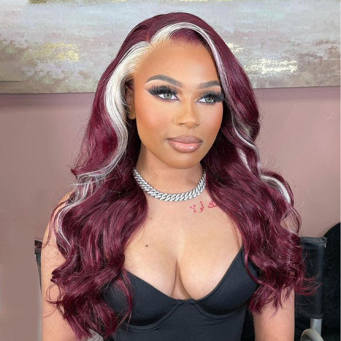 skunk stripe 99j and blonde wavy human hair 3 bundles with lace closure human hair weave