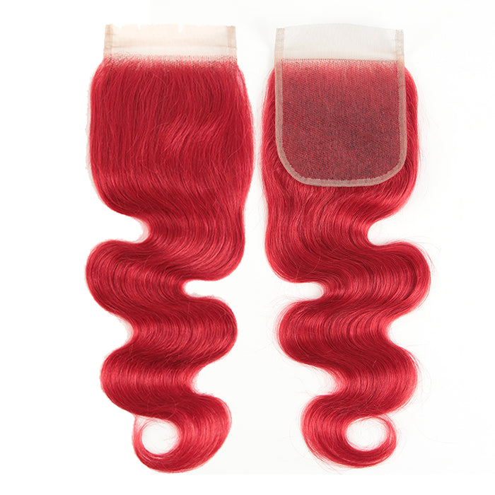 red wavy lace closured virgin human hair weave