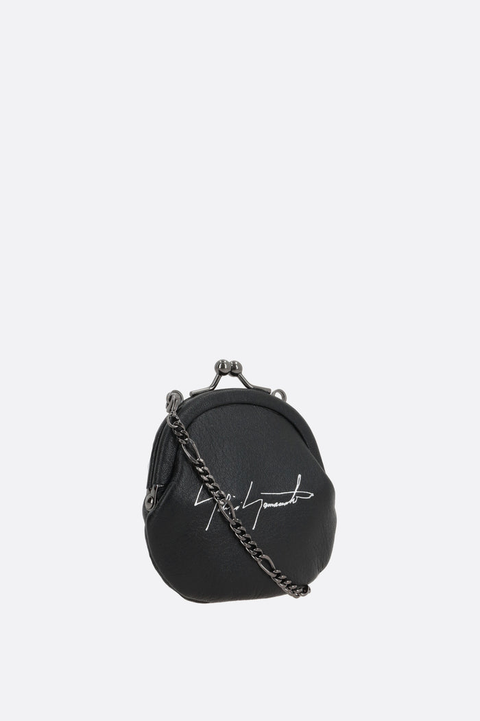 smooth leather coin purse with chain