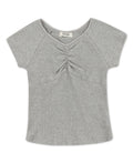 Speechless Girls Cinched Detail Knit Ribbed V-neck Top - Heather Gray