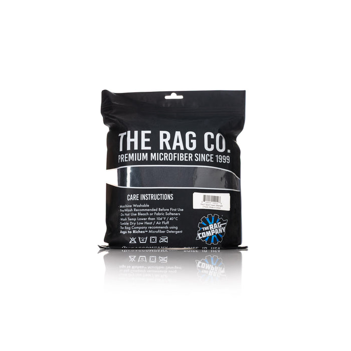 The Rag Company Spa and Workout 16x27 black 3 pack packaging back view on a white background.