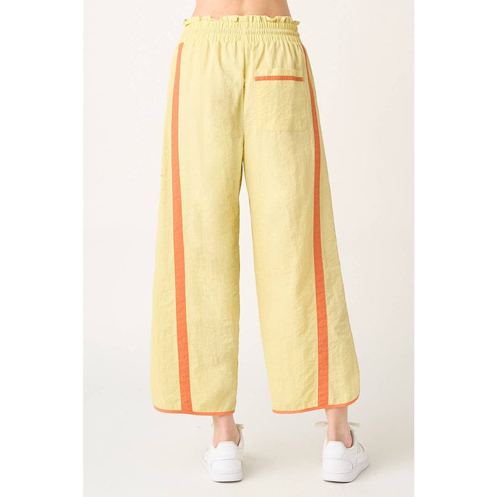 SPORTY STRIPE NYLON PULL ON BARREL LEG PANTS: YELLOW/ORANGE