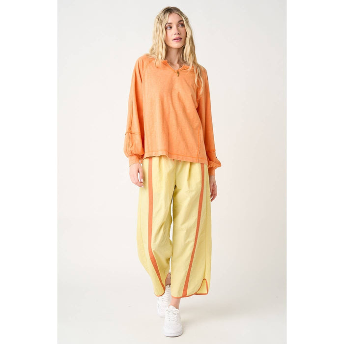 SPORTY STRIPE NYLON PULL ON BARREL LEG PANTS: YELLOW/ORANGE
