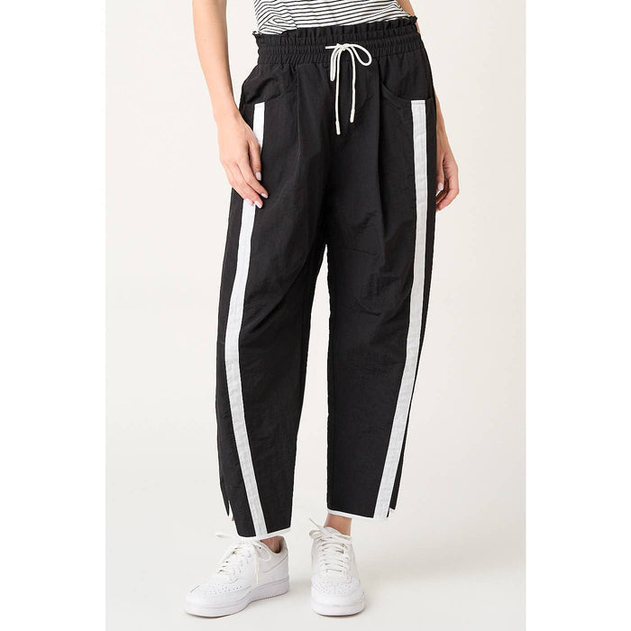 SPORTY STRIPE NYLON PULL ON BARREL LEG PANTS: YELLOW/ORANGE