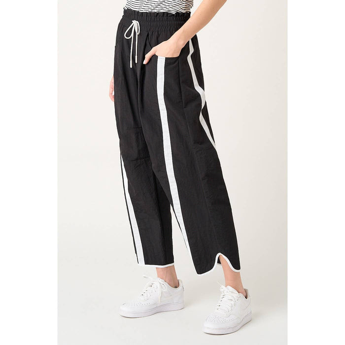 SPORTY STRIPE NYLON PULL ON BARREL LEG PANTS: YELLOW/ORANGE