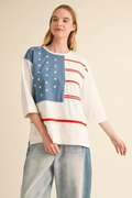 Star-Spangled Denim Patch Flag Top