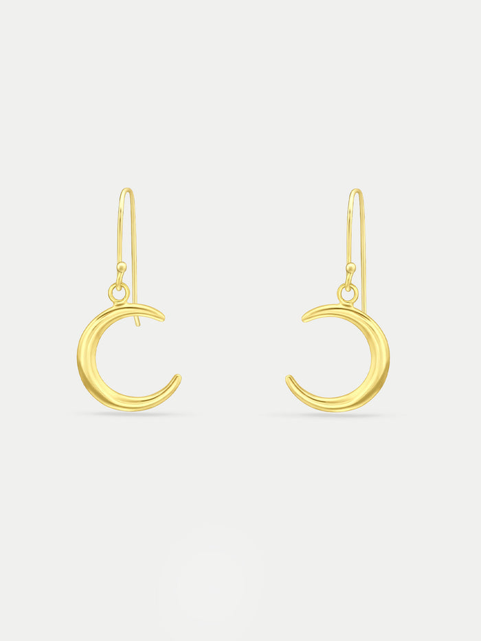 Sterling Silver Crescent Moon Drop Earring | Gold-Image 1