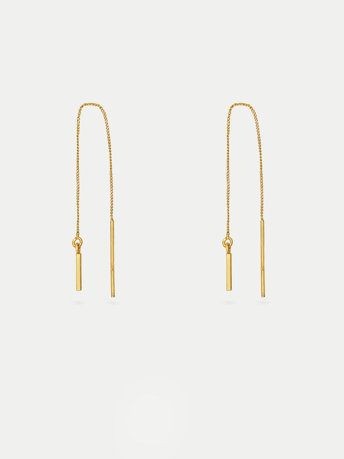 Sterling Silver Gold Plated Bar Thread Drop Earring | Gold-Image 1