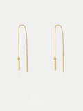 Sterling Silver Gold Plated Bar Thread Drop Earring | Gold-Image 1