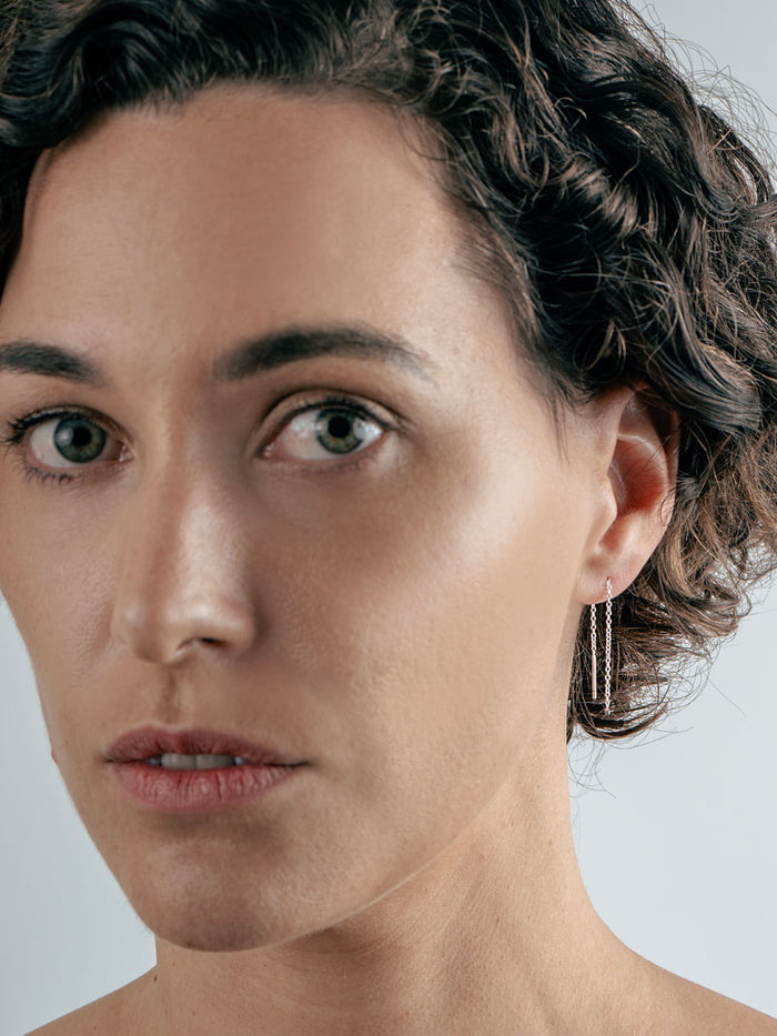 Sterling Silver Gold Plated Bar Thread Drop Earring | Gold-Image 2