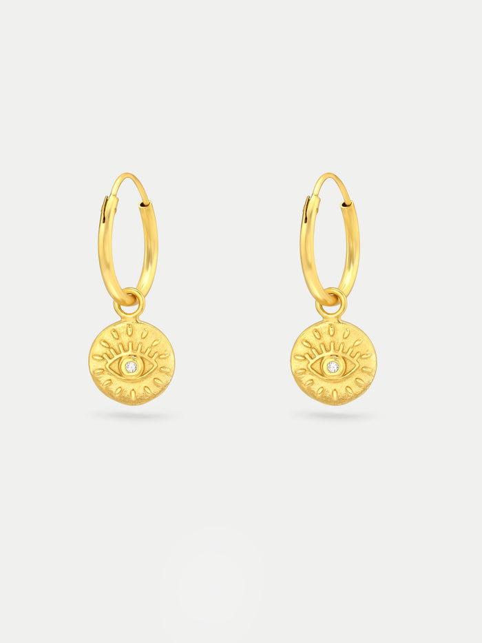 Sterling Silver Gold Plated Eye Hoop Drop Earrings | Gold-Image 1