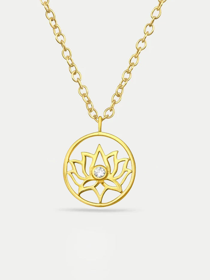 Sterling Silver Gold Plated Lotus Gem Pendant Necklace | Gold-Image 1