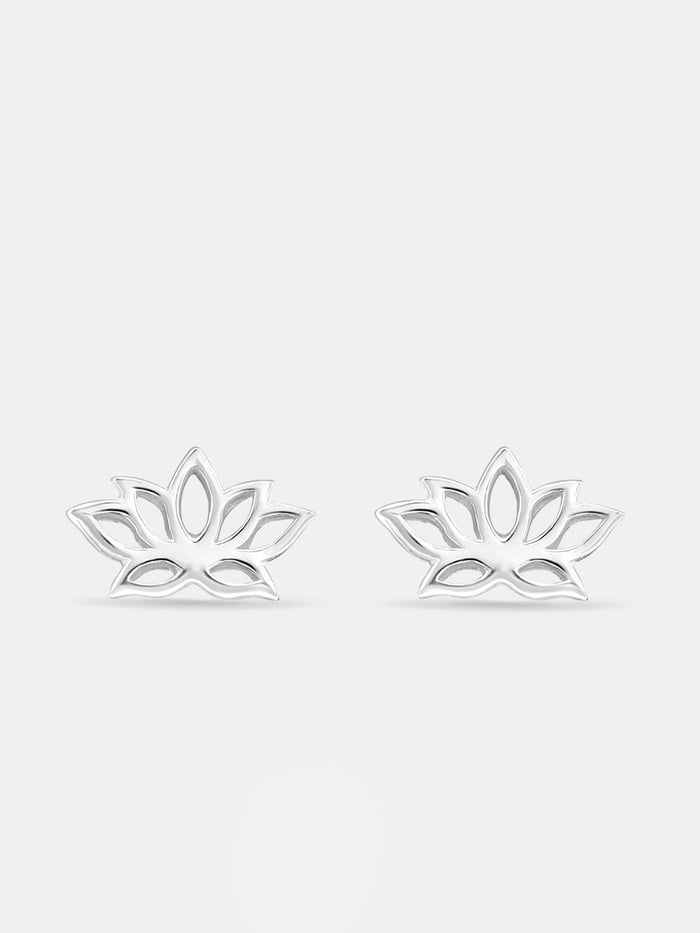 Sterling Silver Lotus Stud Earrings | Silver-Image 1