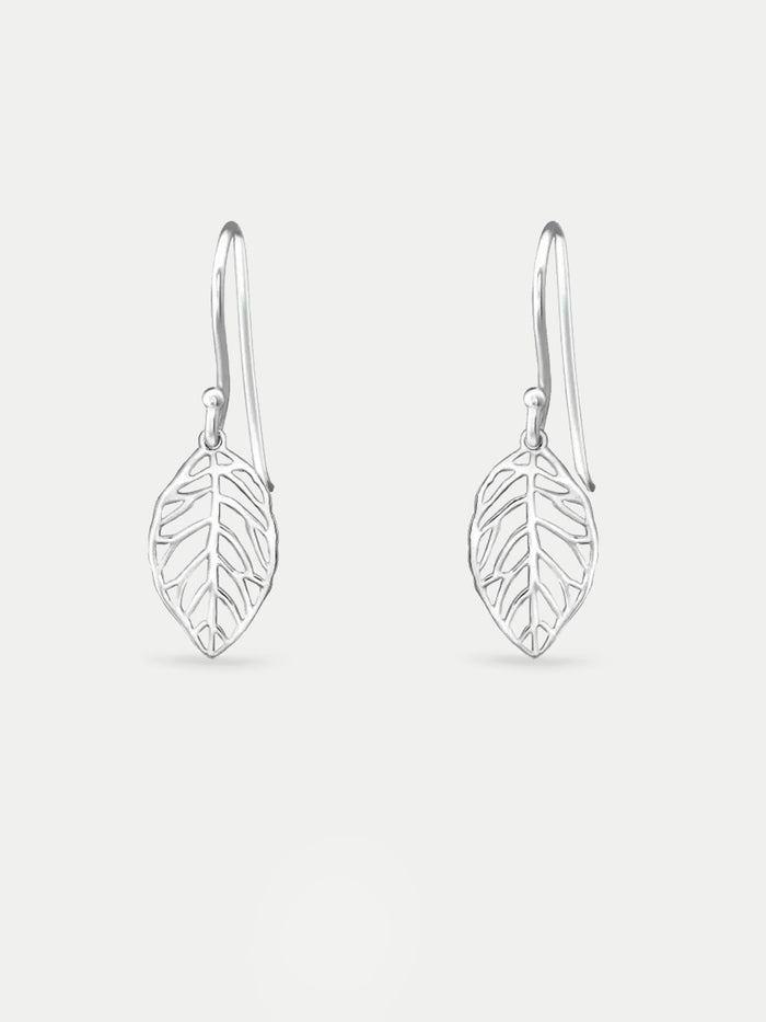 Sterling Silver Monstera Leaf Drop Earrings | Silver-Image 1