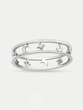 Sterling Silver Moon and Star Alternating Ring | Silver-Image 1