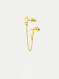Sterling Silver Moon and Star Drop Stud Earring | Gold-Image 1