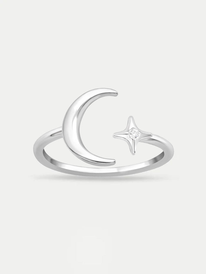 Sterling Silver Moon and Star Ring | Silver-Image 1