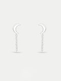 Sterling Silver Moon Drop Chain Stud Earrings | Silver-Image 1