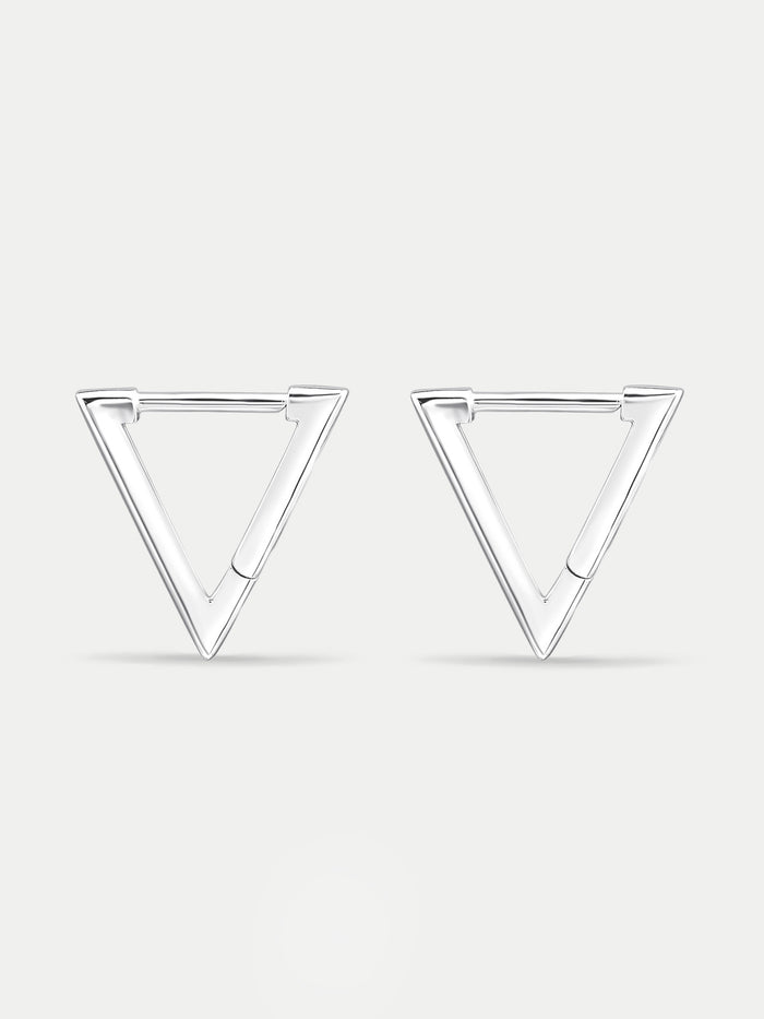 Sterling Silver Triangle Huggie Hoop Earrings | Silver-Image 1