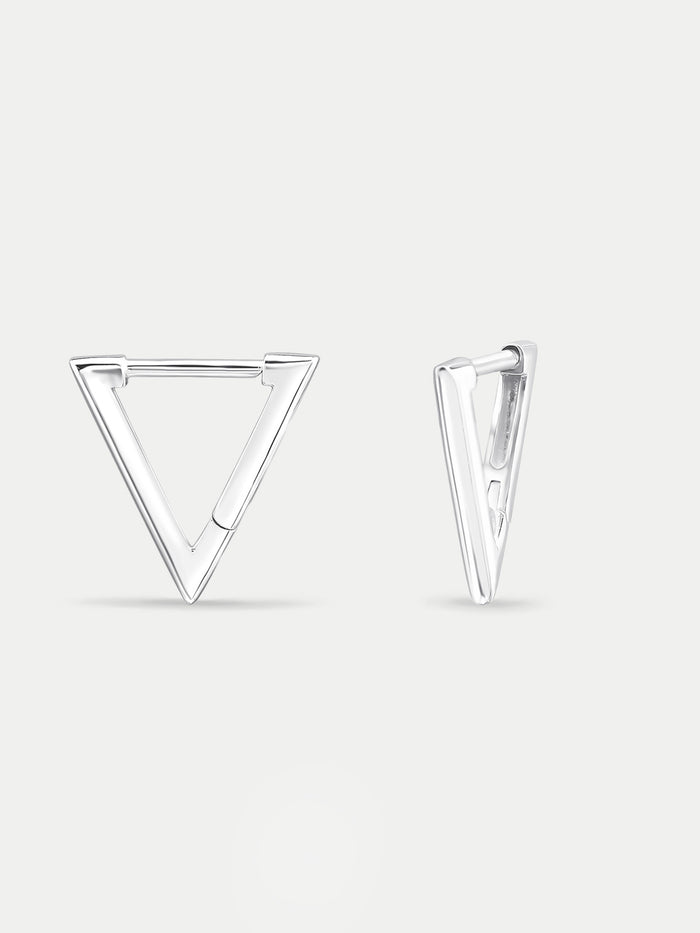 Sterling Silver Triangle Huggie Hoop Earrings | Silver-Image 2