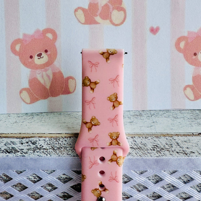 Sugar Bear Crush Print Silicone Band For Samsung Watch â exchanges or store credit) Style Notes Palette: blush pink, honey-brown teddy, soft cream accents.